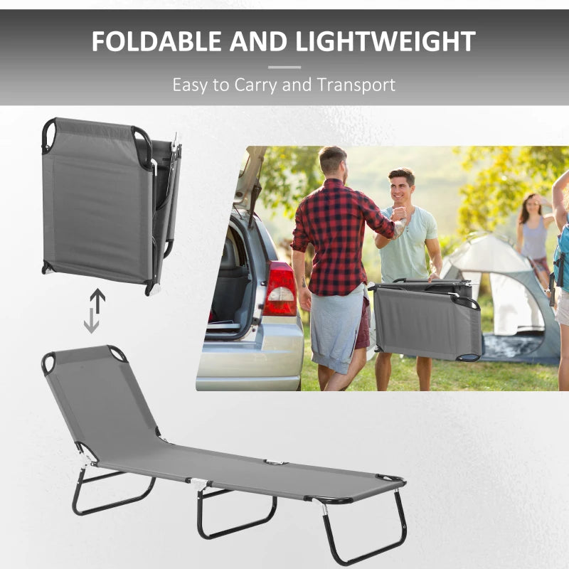 Grey Foldable Sun Loungers Set with Adjustable Backrest