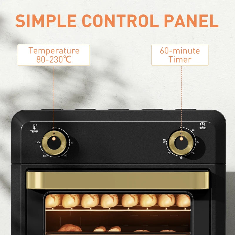 10L Black Air Fryer Oven - Oil-Free Cooking, Grill, Roast & Bake, 1000W, Adjustable Temperature & Timer, Dishwasher Safe