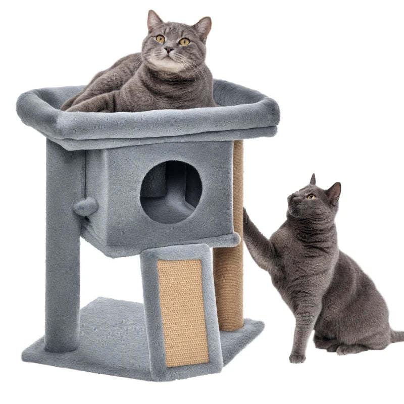Premium Cat Tree Tower for Indoor Cats - Scratching Post, Climbing Activity Centre with Jute Pad, Toy Ball & Cat House - Grey