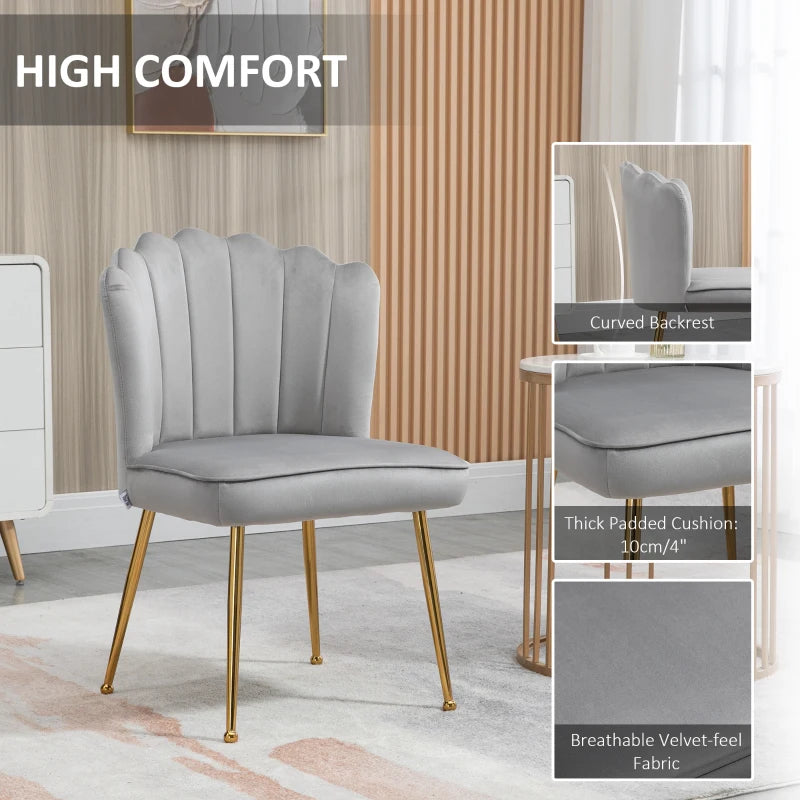 Velvet-Feel Grey Shell Accent Chair for Stylish Living Room Decor