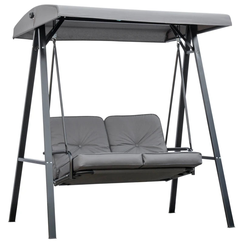 Grey 2-Seater Outdoor Swing Chair with Adjustable Canopy