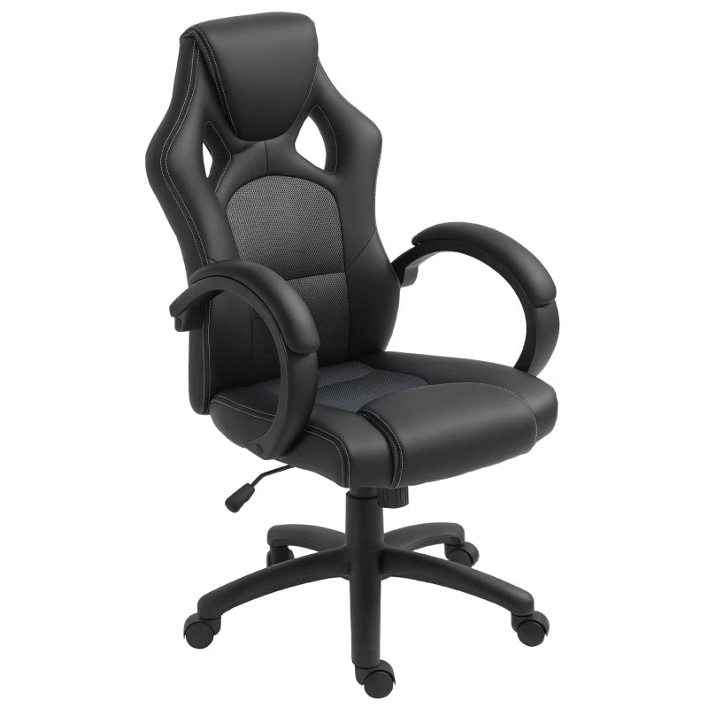 Vinsetto Black Faux Leather Swivel Office Chair with Wheels & Armrests - Ergonomic Computer Desk Chair for Home Office