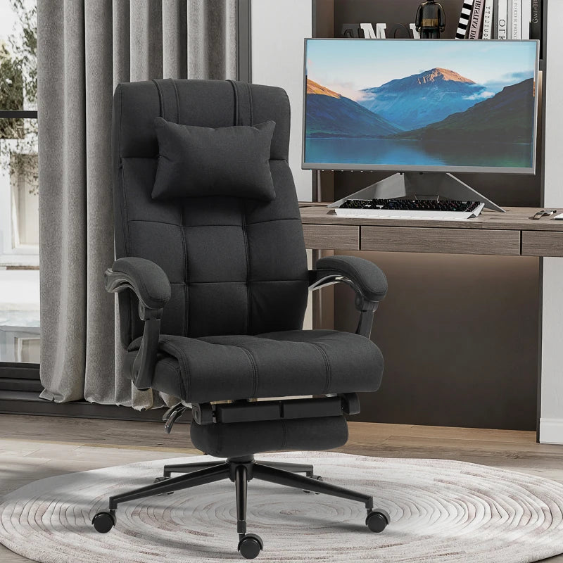 Vinsetto Ergonomic Office Desk Chair with Footrest & Headrest, Reclining Backrest, Swivel Wheels - Black Home Office Comfort