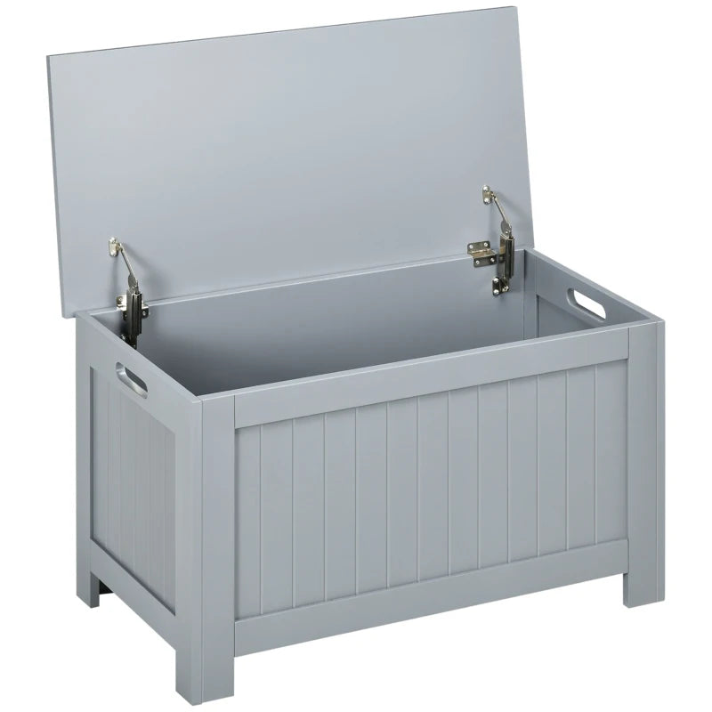 Large Grey Storage Box Toy Chest Organizer with Lid and Safety Hinges for Kids Room