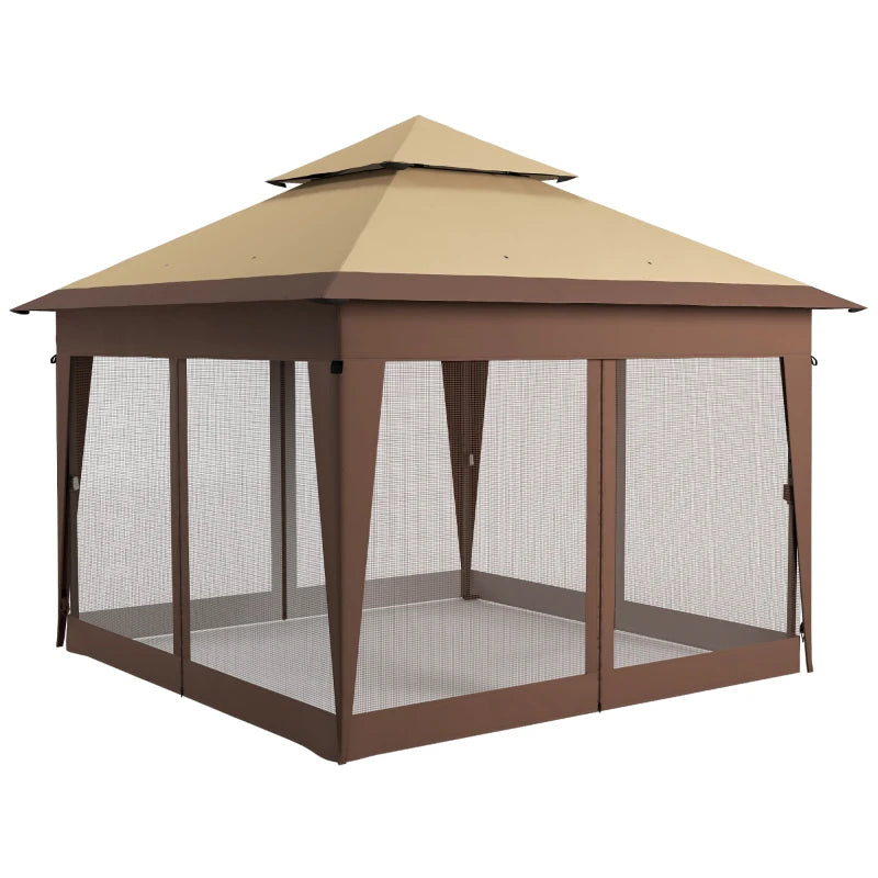 Khaki Pop-Up Gazebo with Mosquito Netting and Double Roof