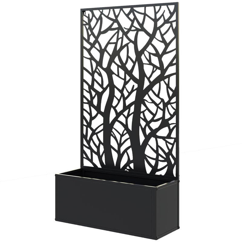 planter and trellis uk Outdoor Metal Planter with Back Trellis - Black - Large Size