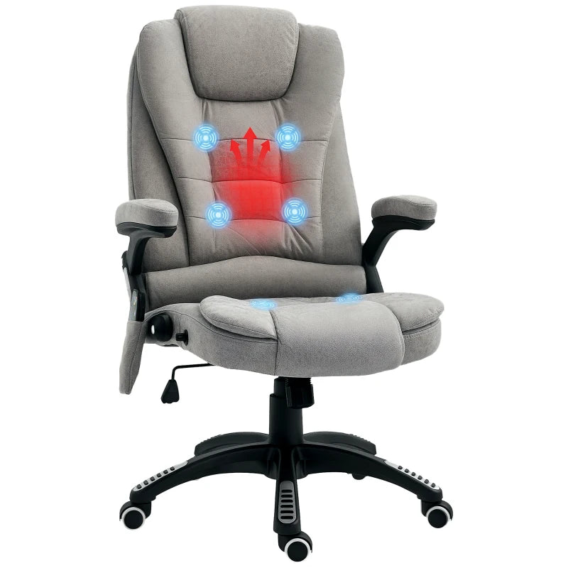 Vinsetto Heated Massage Recliner Chair - 6 Massage Points, 360° Swivel, Microfiber Office Chair, Grey Comfort
