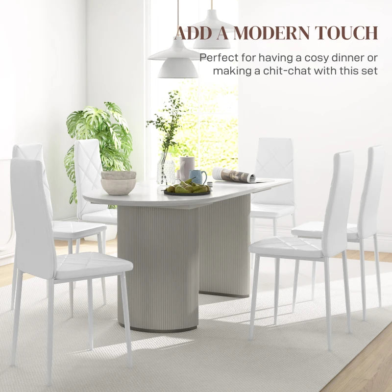 Set of 6 Modern White Faux Leather Dining Chairs - Stylish, Comfortable, Easy to Clean, Perfect for Home or Office