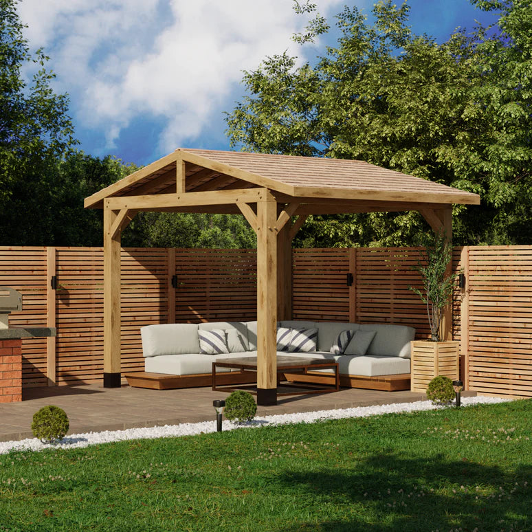 Ruby Oak Wooden Gazebo - Cedar Shingles Roof - Apex Design - No Overhang