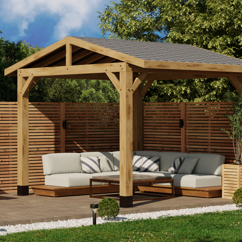 Ruby Oak Wooden Gazebo - Katepal Grey Shingle Roof - Apex Design - No Overhang