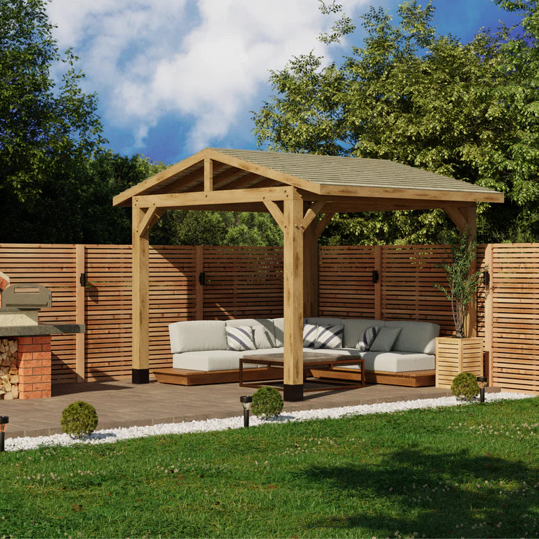 Ruby Oak Apex Gazebo with Treated Featheredge Roof – No Overhang Design