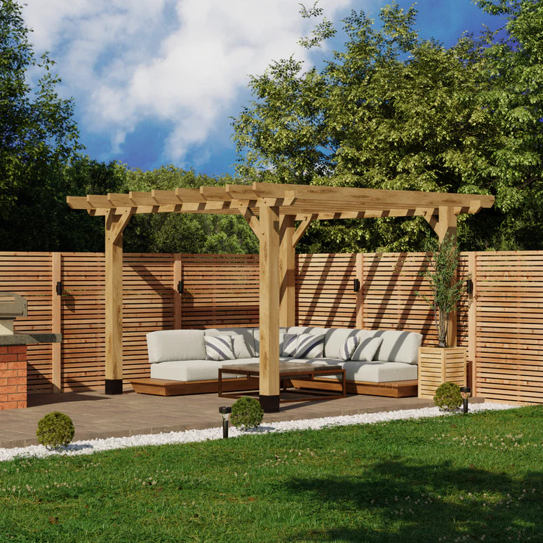 Ruby Oak Flat Roof Pergola with Open Roof Design