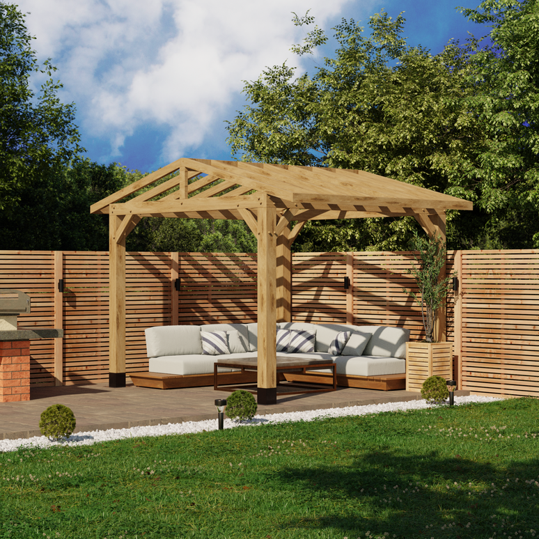 Ruby Oak Apex Pergola with Open Roof – No Overhang Design