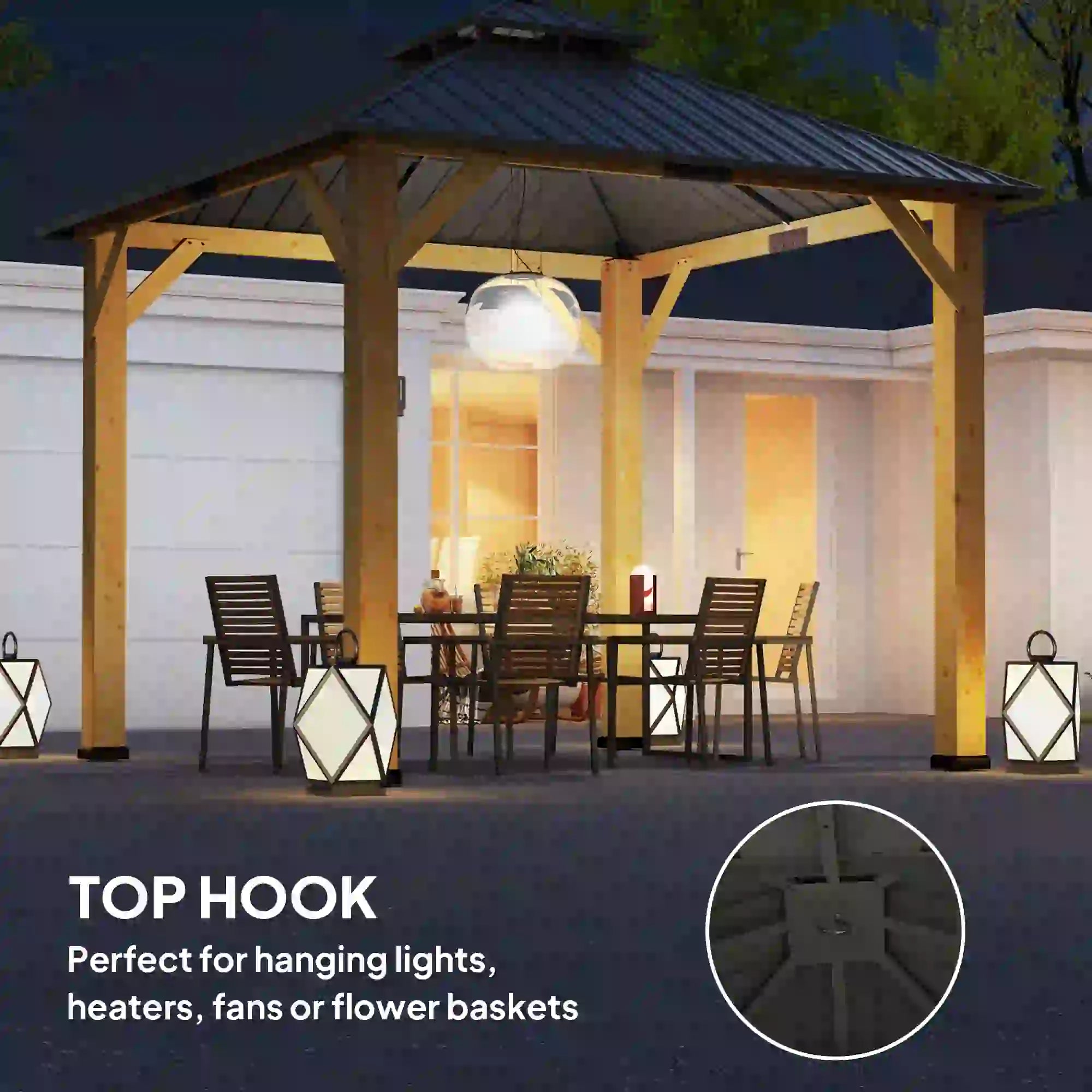 Grey 3m x 3m Hardtop Gazebo Canopy with 2-Tier Roof and Solid Wood Frame