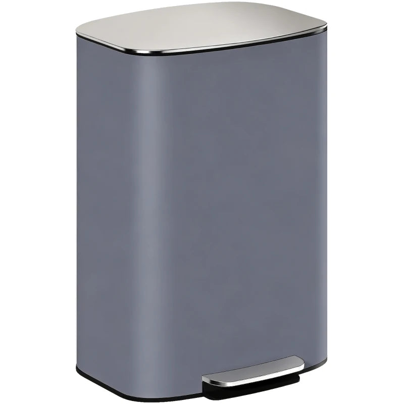 50L Stainless Steel Kitchen Bin with Soft-Close Lid, Stay-Open Function, Removable Inner Bucket & Carry Handle - Grey