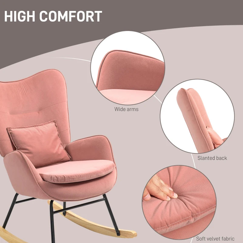 Velvet Rocking Armchair in Pink - Stylish and Comfortable Seating for Your Home