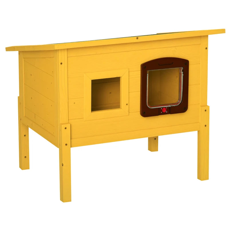 Garden Wooden Cat House - Outdoor Kitty Shelter with Waterproof Roof, Door & Window - Perfect Pet Play Home & Hide Cage
