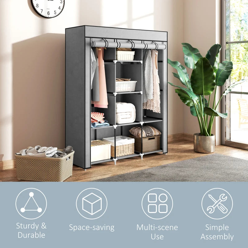 Light Grey Fabric Wardrobe with Rails and Shelves for Stylish Storage Solutions