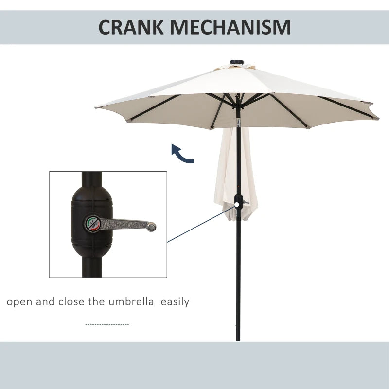 LED Lighted Cream Patio Umbrella with Tilt Crank - 2.7m