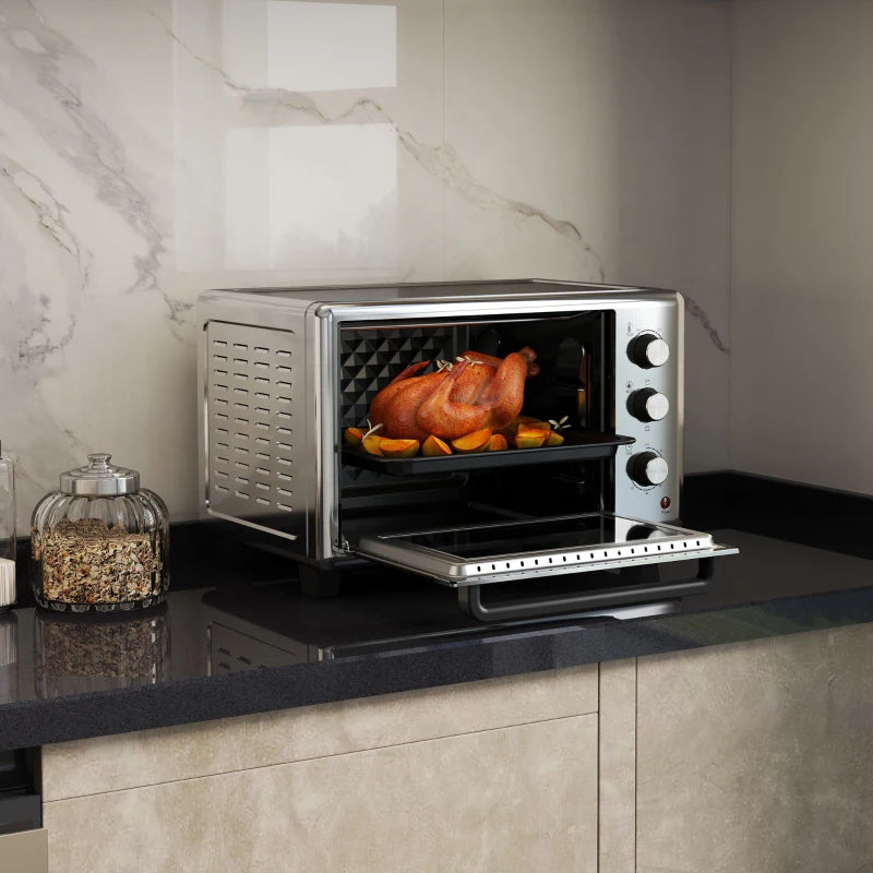 30L Mini Electric Oven with Accessories - Silver Tone, Compact Countertop Oven for Baking, Broiling & Toasting