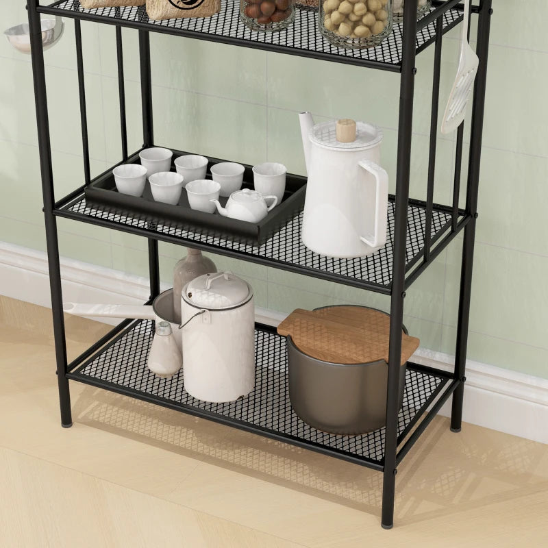 Five-Tier Black Steel Frame Kitchen Shelving Unit - Durable Storage Rack for Organizing Kitchen, Pantry, or Garage