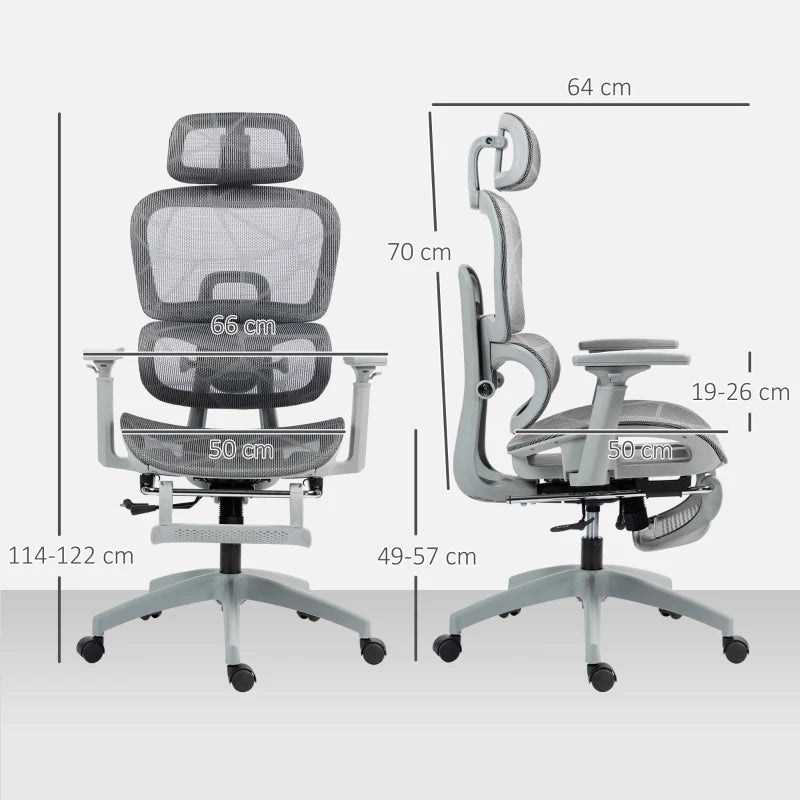 Ergonomic Multi-Adjustable Grey Mesh Office Chair for Ultimate Comfort and Support - Perfect for Home and Office Use