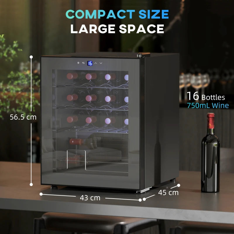 42L 16-Bottle Black Wine Cooler Fridge - Perfect for Home, Compact Design, Energy Efficient, Ideal for Wine Lovers