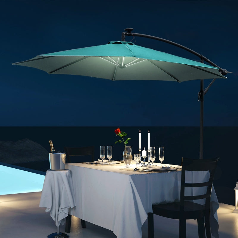 Green Solar LED Cantilever Parasol with Cross Base