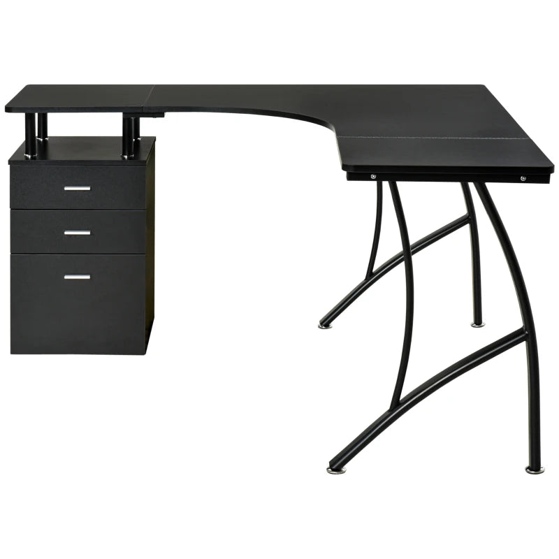 L-Shaped Computer Desk with Storage Drawer - Industrial Corner Workstation for Home Office, 143.5cm, Black