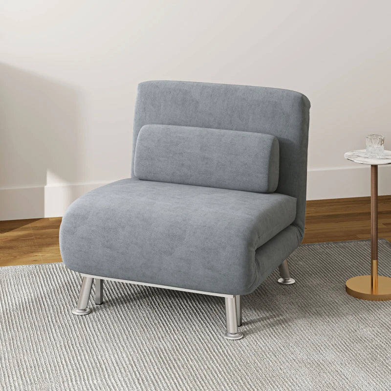 Stylish Grey Velvet-Feel Sleeper Chair for Comfortable Seating and Relaxation