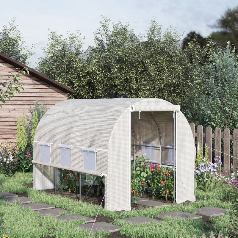 Green Walk-in Polytunnel Greenhouse with Roll-up Sidewalls, UV-resistant Cover, 3x2x2m