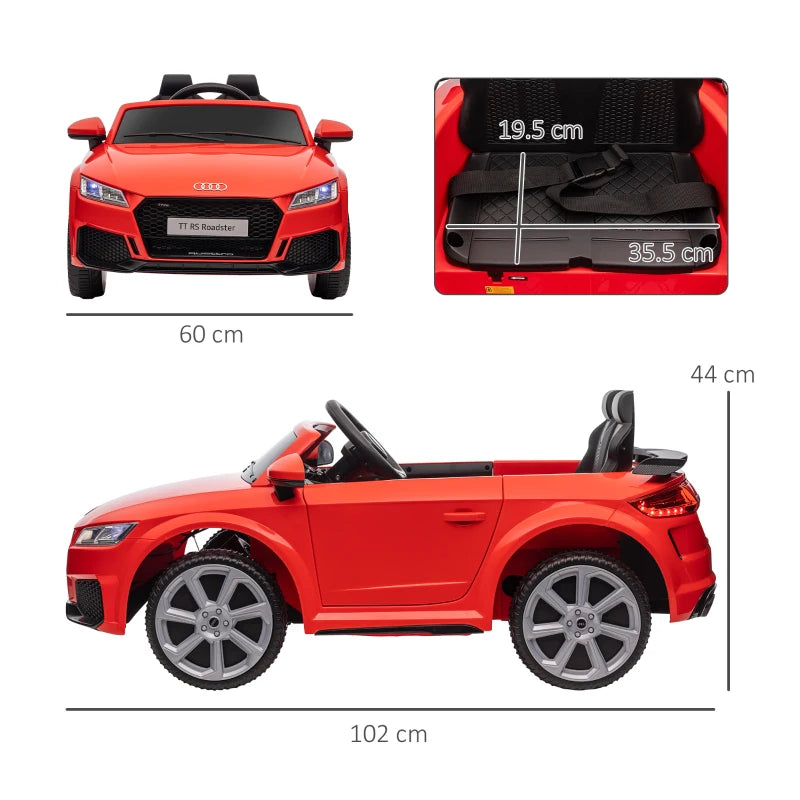Kids Licensed Audi TT 12V Ride-On Car with Remote, Suspension, Headlights & MP3 Player - Red, 3km/h Speed
