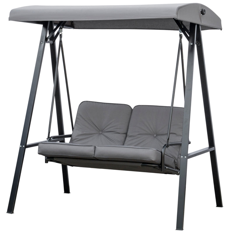 Grey 2-Seater Outdoor Swing Chair with Adjustable Canopy