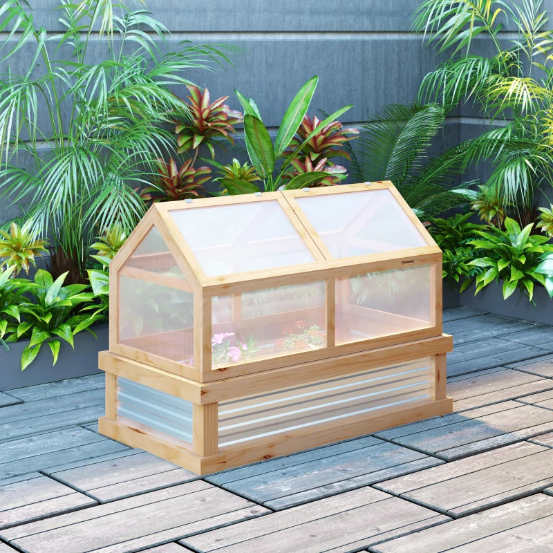 Wooden Raised Garden Bed with Greenhouse Top, Natural