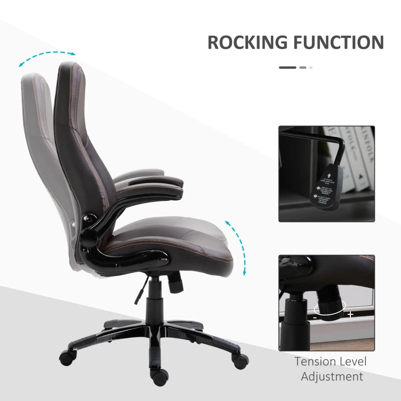 Vinsetto Gaming Chair - PU Leather Office Swivel Desk Chair with Adjustable Arms, Padded Seat & Rolling Wheels - Coffee Color