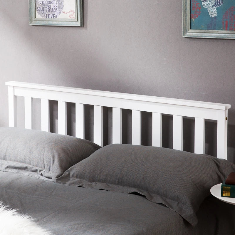 Double Wooden Bed Frame 4ft6 - Eco-Friendly Pine Wood, No Box Spring Needed, Stylish Bedroom Furniture, 198x141x82 cm, White