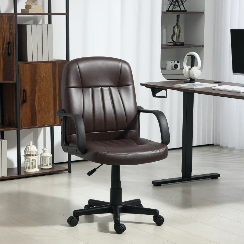 Swivel Executive Chair in Dark Brown PU Leather - Ergonomic Computer Desk Chair for Office & Home Use