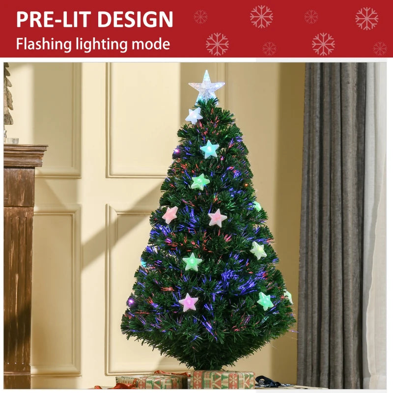 4FT Prelit Artificial Christmas Tree with Fibre Optic Star & LED Lights - Indoor Holiday Decoration for Parties - Green