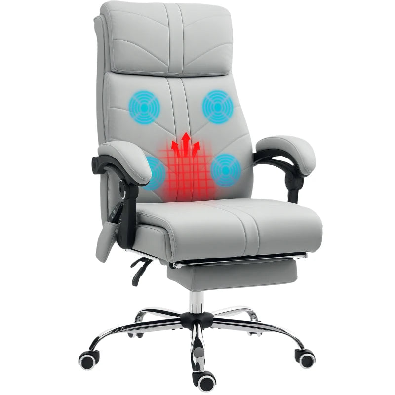 Vinsetto Light Grey Faux Leather Massage Office Chair - Ergonomic Design, Adjustable Height, Comfortable Seating for Home & Office