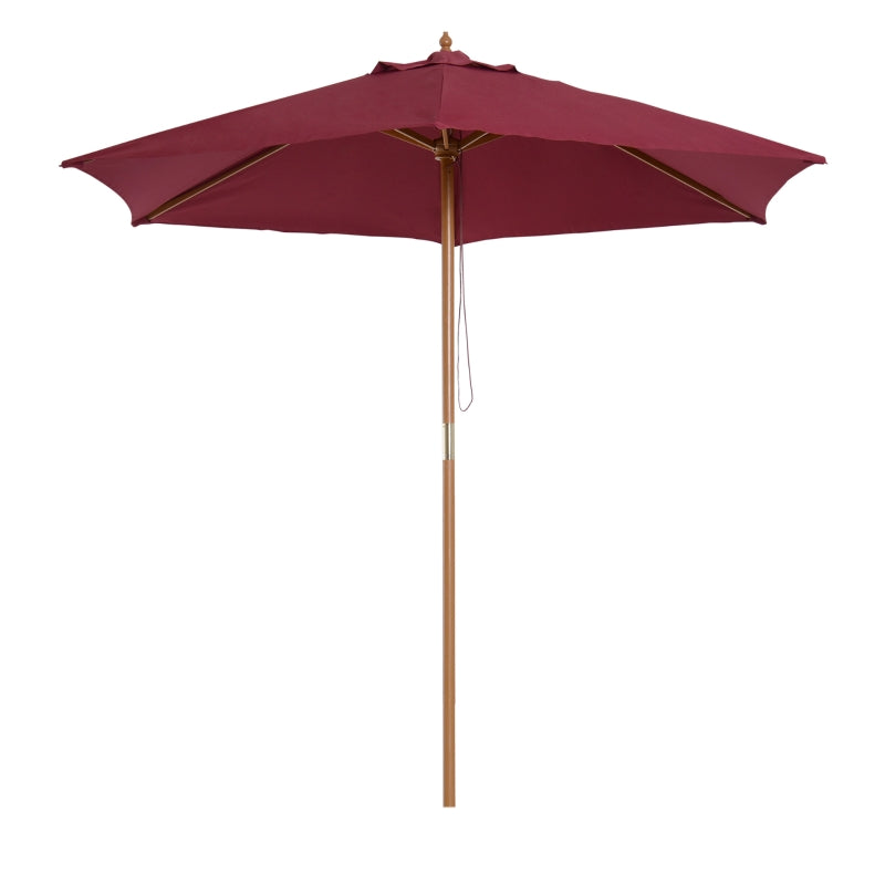 Wine Red 2.5m Wooden Garden Parasol Sun Shade