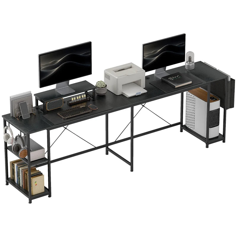 Reversible 168cm L Shaped Desk - Industrial Corner Computer Table with Adjustable Shelf & Storage Bag, 240cm for 2 Users, Black