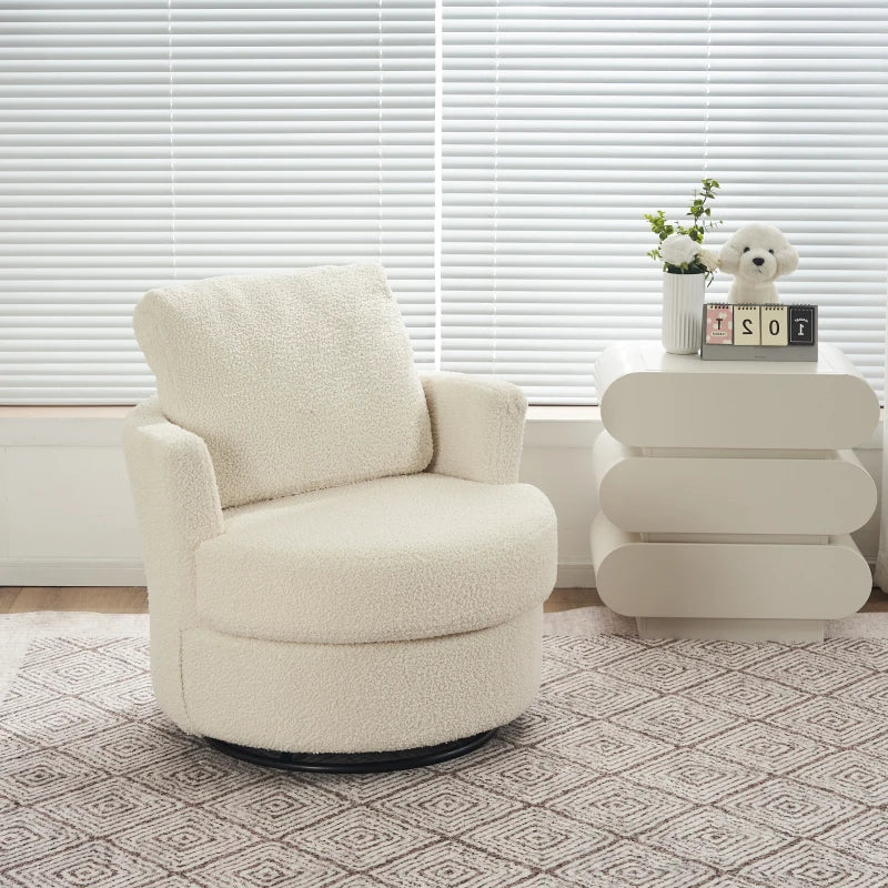 Comfortable Swivel Recliner with Back Cushion and Thick Foam Pad, 360° Rotation, 78.5x83x86 cm, White