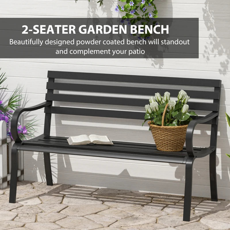 Black Metal 2-Seater Garden Bench