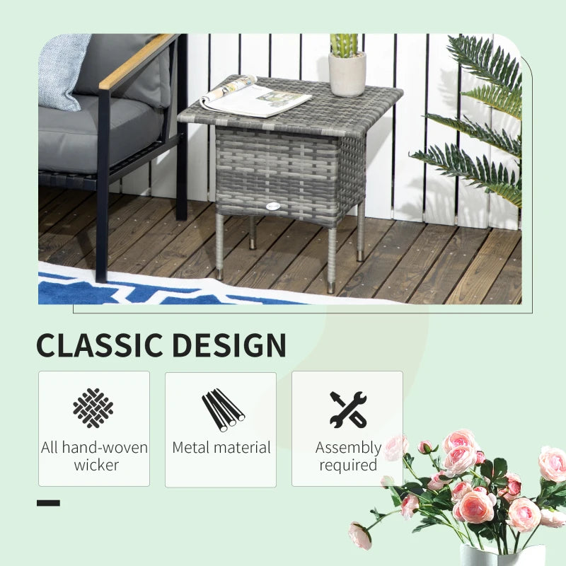 Grey Rattan Outdoor Side Table with Plastic Board - Patio & Garden Furniture