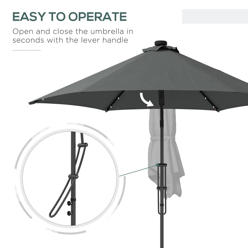 Grey 3m LED Patio Umbrella with Base and Cover