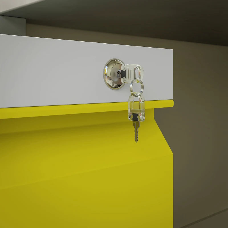 Vinsetto Mobile Metal File Cabinet - 3 Drawer Anti-Tilt Design for Letter, A4, Legal Size - Stylish Yellow