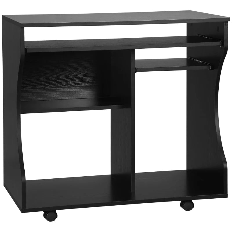 Multi-Storage Compact Work Desk on Wheels - Stylish Black Home Office Furniture for Small Spaces