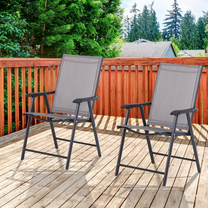 Grey Folding Metal Outdoor Chairs Set of 2 with Breathable Mesh Seat