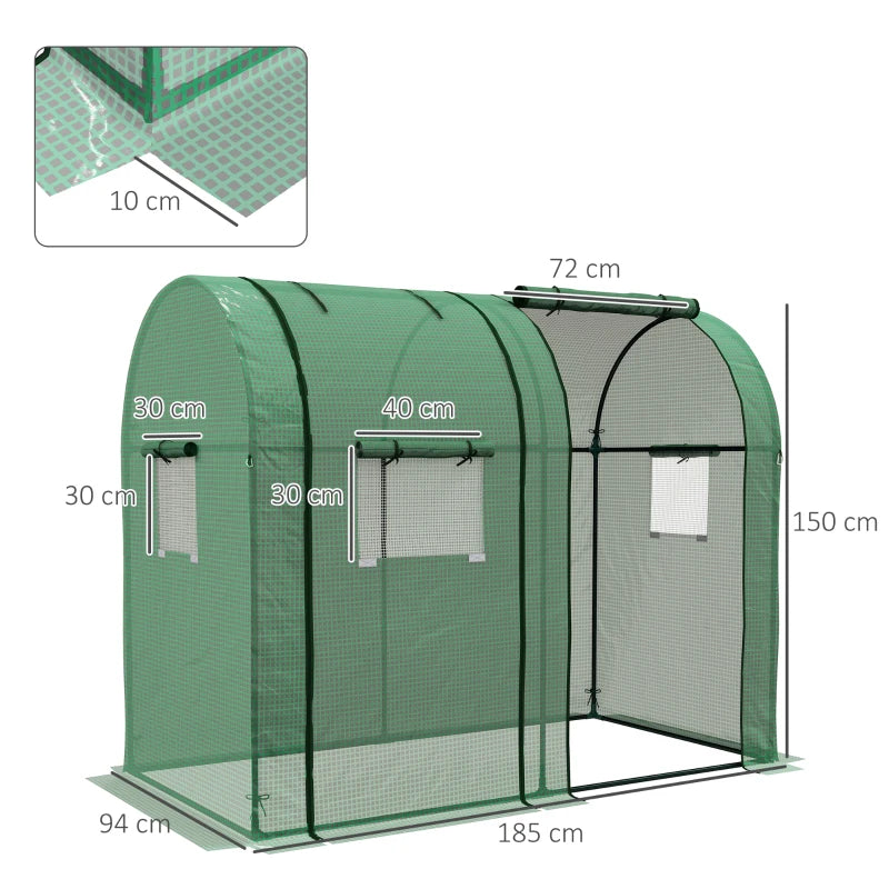 Green Tomato Growhouse with Roll-up Doors and Mesh Windows, Portable Indoor/Outdoor Greenhouse, 185 x 94 x 150cm