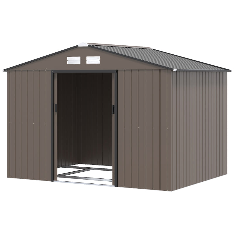 9ft x 6ft Outdoor Garden Storage Oasis with Foundation, Ventilation, and Rustic Brown Doors